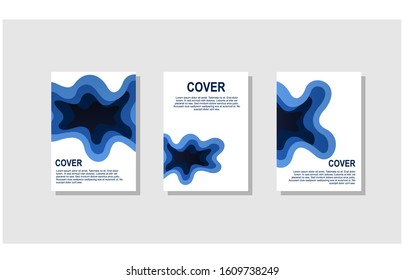 A4 banners with 3D abstract background with blue paper cut waves and background. Vector design layout for presentations,book cover, flyers, posters,