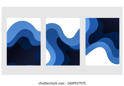 A4 banners with 3D abstract background with blue paper cut waves and background. Vector design layout for presentations,book cover, flyers, posters,