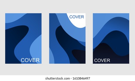 A4 banners with 3D abstract background with blue paper cut waves and background. Vector design layout for presentations,book cover, flyers, posters,