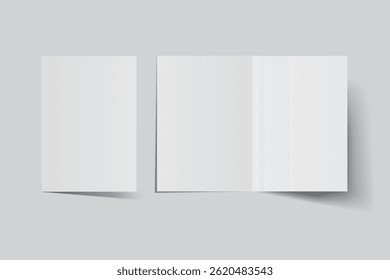 A4 Bifold Blank Mockup, Open Leaflet template .Blank paper cover for  pamphlet, catalog, flyer, notecards, note paper, greeting card, wedding invitation, gift card, postcard, flier, brochure or letter