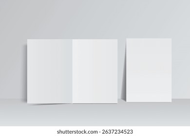 A4 Bifold Blank Mockup, Open Leaflet template .Blank paper cover for pamphlet, catalog, flyer, notecards, note paper, greeting card, wedding invitation, gift card, postcard, flier, brochure or letter