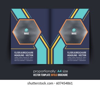 A4 Bi-Fold Document and Brochure, Vector Background. Corporate Leaflet, Textbook Cover Design. Image Add Feature, Business Elements and Print Ready Minimal  Pamphlet or Booklet Template