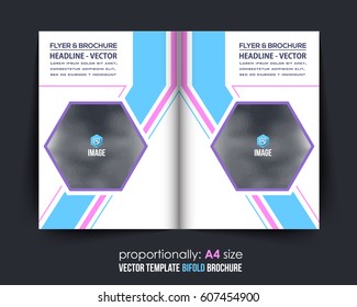 A4 Bi-Fold Document and Brochure, Vector Background. Corporate Leaflet, Textbook Cover Design. Image Add Feature, Business Elements and Print Ready Minimal  Pamphlet or Booklet Template