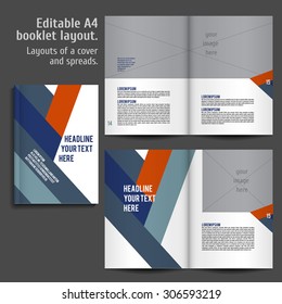 A4 book geometric abstract Layout Design Template with Cover and 2 spreads of Contents Preview. For design magazines, books, annual reports.