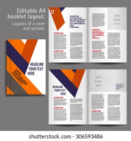A4 book geometric abstract Layout Design Template with Cover and 2 spreads of Contents Preview. For design magazines, books, annual reports.