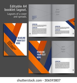 A4 book geometric abstract Layout Design Template with Cover and 2 spreads of Contents Preview. For design magazines, books, annual reports.