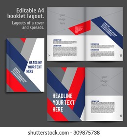 A4 book   geometric abstract Layout Design Template with Cover and 2 spreads of Contents Preview. For design magazines, books, annual reports.