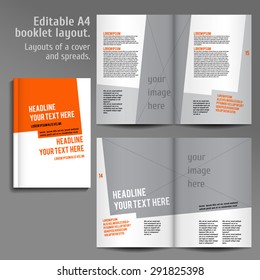 A4 book  Layout Design Template with Cover and 2 spreads of Contents Preview. For design magazines, books, annual reports.