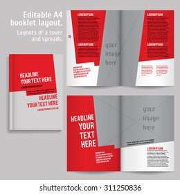 A4 book  Layout Design Template with Cover and 2 spreads of Contents Preview. For design magazines, books, annual reports.