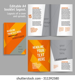 A4 book  Layout Design Template with Cover and 2 spreads of Contents Preview. For design magazines, books, annual reports.