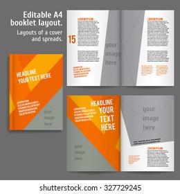 A4 book  Layout Design Template with Cover and 2 spreads of Contents Preview. For design magazines, books, annual reports.