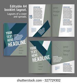 A4 book  Layout Design Template with Cover and 2 spreads of Contents Preview. For design magazines, books, annual reports.
