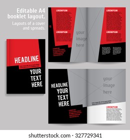 A4 book  Layout Design Template with Cover and 2 spreads of Contents Preview. For design magazines, books, annual reports.