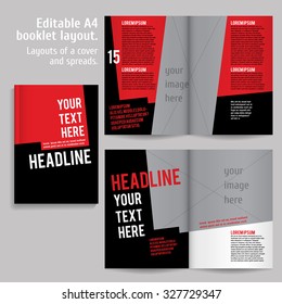 A4 book  Layout Design Template with Cover and 2 spreads of Contents Preview. For design magazines, books, annual reports.