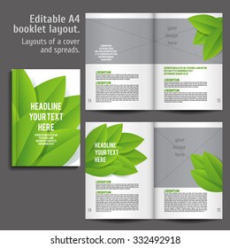 A4 book  Layout Design Template with Cover and 2 spreads of Contents Preview. For design magazines, books, annual reports. ECO style  and green colors.