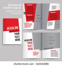 A4 book  Layout Design Template with Cover and 2 spreads of Contents Preview. For design magazines, books, annual reports.