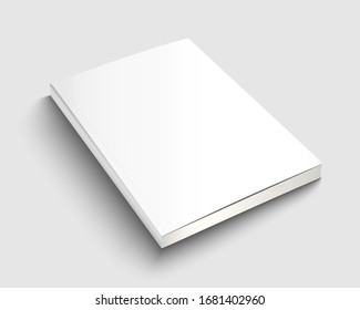 A4 Book Mock Up With White Cover. Blank Journal Template Design. Textbook With Copy Space. 3d Vector Illustration.