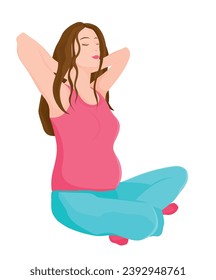 A4 book page format illustrated pregnant woman in sitting pose isolated on a white background