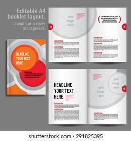 A4 booklet Layout Design Template with Cover and 2 spreads of Contents Preview. For design magazine, book, annual report.