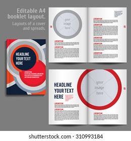 A4 booklet Layout Design Template with Cover and 2 spreads of Contents Preview. For design magazine, book, annual report.