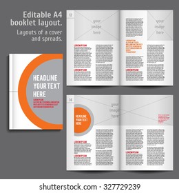 A4 booklet Layout Design Template with Cover and 2 spreads of Contents Preview. For design magazine, book, annual report.