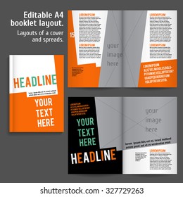 A4 booklet Layout Design Template with Cover and 2 spreads of Contents Preview. For design magazine, book, annual report.