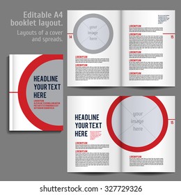 A4 booklet Layout Design Template with Cover and 2 spreads of Contents Preview. For design magazine, book, annual report.