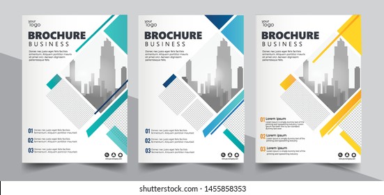 a4 brochure cover design 3 color. Creative ad flyer font. Title sheet model set. Modern vector front page.