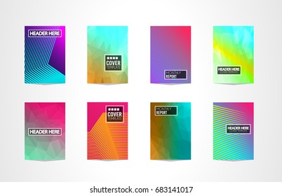 A4 Brochure Cover Mininal Design with Geometric shapes, colorful gradients and space for text, header, footer and titles. Futuristic Page Template.