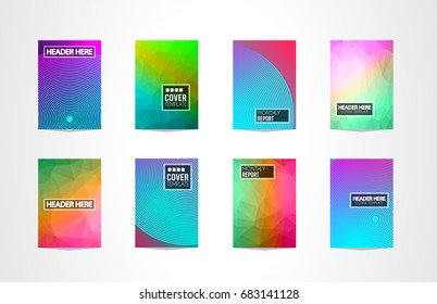 A4 Brochure Cover Mininal Design with Geometric shapes, colorful gradients and space for text, header, footer and titles. Futuristic Page Template.
