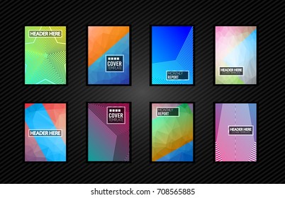 A4 Broschüre Titelbild Mininaldesign mit geometrischen Formen, bunten Farbverläufen und Platz für Text, Header, Fußzeile und Titel. Futuristische Seitenvorlage.