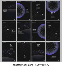 A4 brochure layout of covers design templates for flyer leaflet, A4 format brochure design, report, presentation, magazine cover, book design. Big data visualization. Futuristic technology background