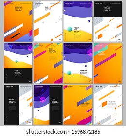 A4 brochure layout of covers design template for flyer leaflet, A4 format brochure design, report, presentation, magazine cover, book design. Minimal colorful geometric backgrounds with dynamic shapes