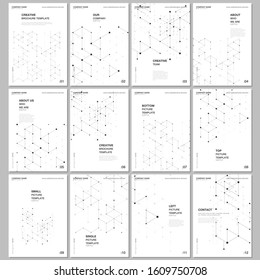 A4 brochure layout of covers design templates for flyer leaflet, A4 brochure design, presentation, magazine cover, book design. Geometric background with hexagons and triangles for medical concepts.