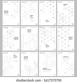 A4 brochure layout of covers design templates for flyer leaflet, A4 brochure design, presentation, magazine cover, book design. Geometric background with hexagons and triangles for medical concepts.