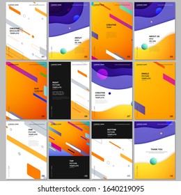 A4 brochure layout of covers design template for flyer leaflet, A4 format brochure design, report, presentation, magazine cover, book design. Minimal colorful geometric backgrounds with dynamic shapes