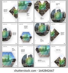 A4 brochure layout of covers design templates for flyer leaflet, A4 format brochure design, report, presentation, magazine cover, book design. Abstract geometric background with simple triangle shapes