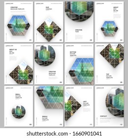 Diseño de folletos A4 de las plantillas de diseño para volante, diseño de folletos en formato A4, informe, presentación, portada de revista, diseño de libros. Fondo geométrico abstracto con formas triangulares simples