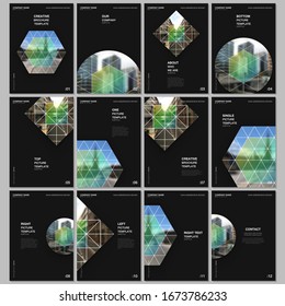 A4 brochure layout of covers design templates for flyer leaflet, A4 format brochure design, report, presentation, magazine cover, book design. Abstract geometric background with simple triangle shapes