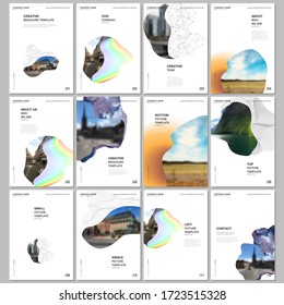 A4 brochure layout of covers design templates for flyer leaflet, A4 format brochure design, report, presentation, magazine cover, book design. Simple minimal background with geometric curved shapes.