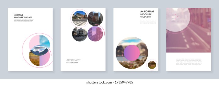 A4 brochure layout of covers design templates for flyer leaflet, A4 brochure, report, magazine cover, book design with abstract circle banners. Social media web banner. Social network photo frame.