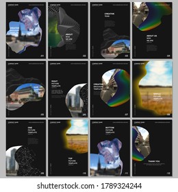 A4 brochure layout of covers design templates for flyer leaflet, A4 format brochure design, report, presentation, magazine cover, book design. Simple minimal background with geometric curved shapes.