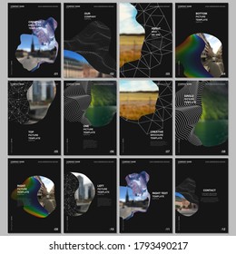 A4 brochure layout of covers design templates for flyer leaflet, A4 format brochure design, report, presentation, magazine cover, book design. Simple minimal background with geometric curved shapes.