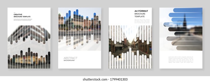 A4 brochure layout of covers design templates for flyer leaflet, A4 brochure, report, presentation, magazine cover, book. Background template with lines, photo place for business design. Minimal style