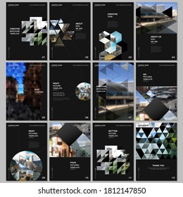 Diseño de folletos A4 de la plantilla de diseño de portadas con triángulos, patrón triangular para el folleto de volante, diseño de folletos A4, informe, presentación, portada de revista, diseño de libros.Fondo para fotografía