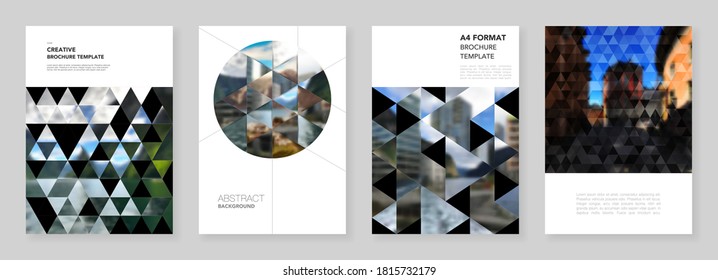 Diseño de folletos A4 de la plantilla de diseño de portadas con triángulos, patrón triangular para el folleto de volante, diseño de folletos A4, informe, presentación, portada de revista, diseño de libros.Fondo para fotografía