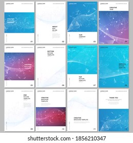 A4 brochure layout of covers design templates for flyer leaflet, A4 brochure design, report, presentation, magazine cover, book design. Polygonal science background with connecting dots and lines.