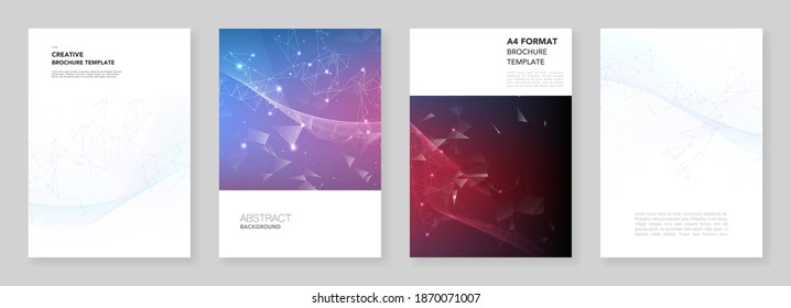 A4 brochure layout of covers design templates for flyer leaflet, A4 brochure design, report, presentation, magazine cover, book design. Polygonal science background with connecting dots and lines.