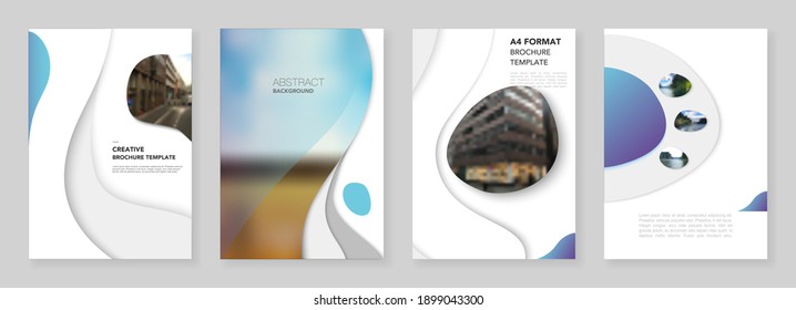 A4 brochure layout of covers design templates with fluid colorful trendy blue gradients geometric shapes for flyer leaflet, A4 format brochure design, report, presentation, magazine cover, book design