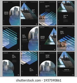 A4 brochure layout of covers design templates for flyer leaflet, A4 format brochure design, report, presentation, magazine cover, book design. Abstract geometric backgrounds with simple modern forms.